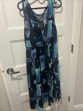 Sleeveless Blue Brushstroke Wrap Maxi Dress